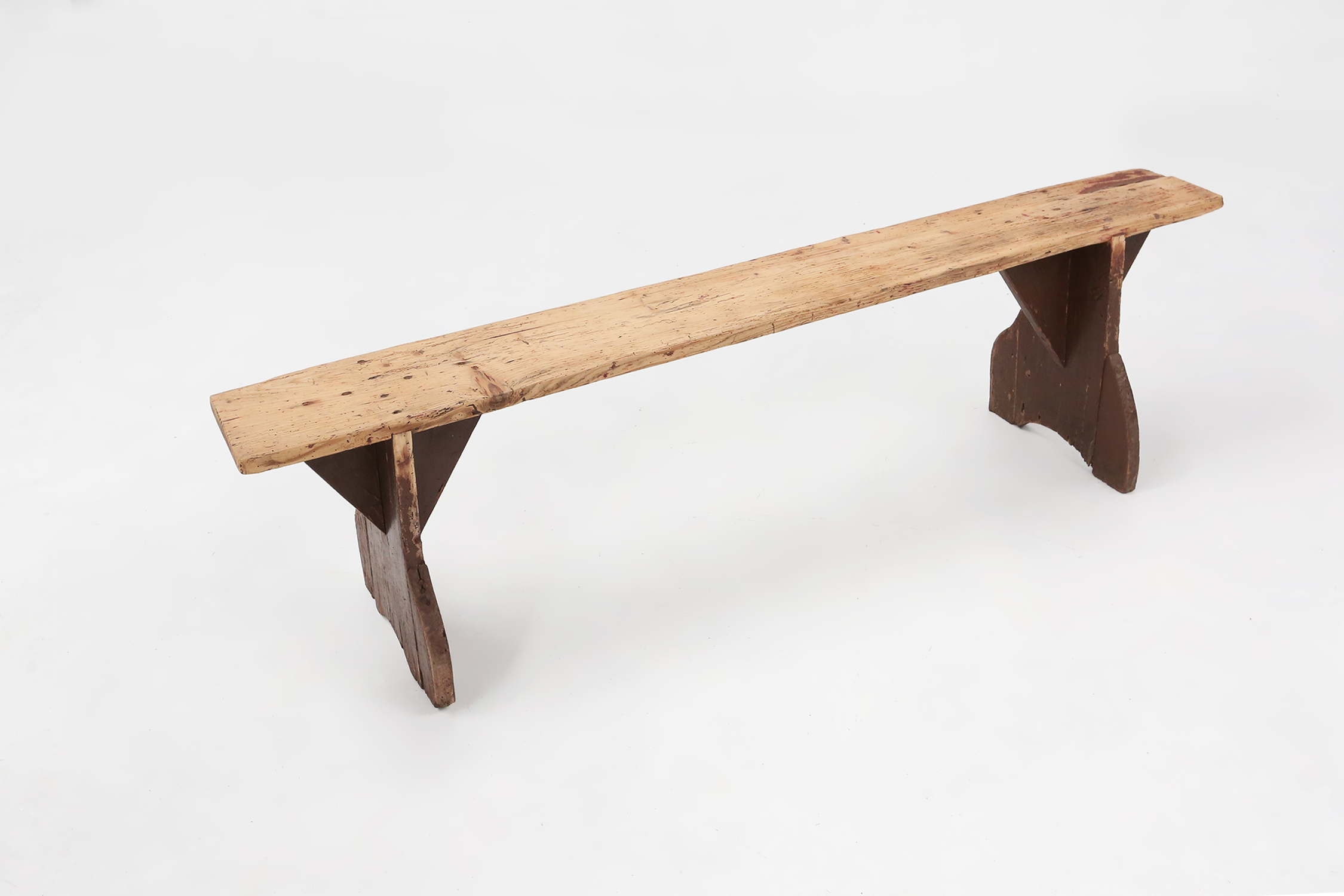 Rustic wooden bench in with brown painted feet, France ca. 1890thumbnail